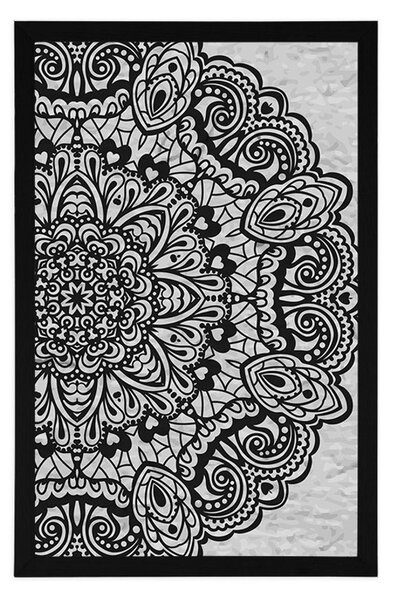 Poster Mandala florală în design alb-negru