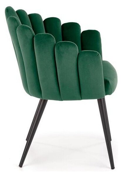 Scaun tapitat K410, verde/negru, stofa catifelata/metal, 65x62x85 cm