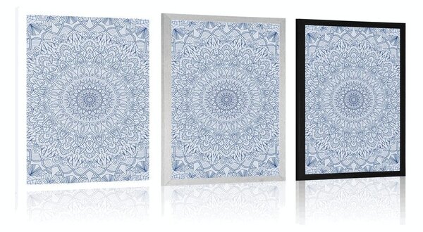 Poster Mandala decorativă detaliată în culoarea albastră