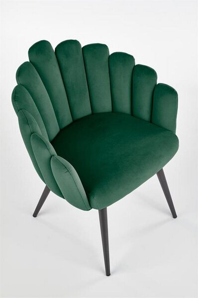 Scaun tapitat K410, verde/negru, stofa catifelata/metal, 65x62x85 cm