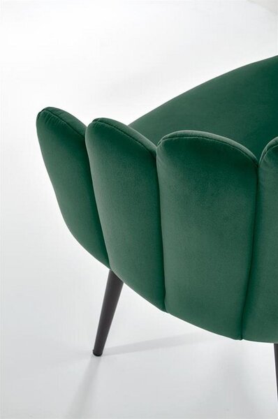 Scaun tapitat K410, verde/negru, stofa catifelata/metal, 65x62x85 cm
