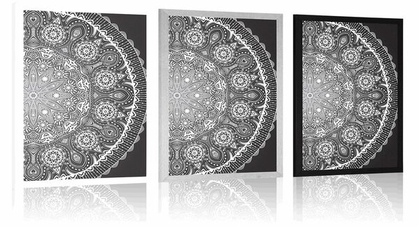Poster Mandala ornamentale cu dantela in design alb-negru