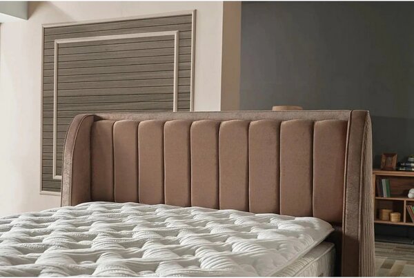 Pat HERMES 160x200, stofa catifelata maro - Velvet 266, cu somiera si