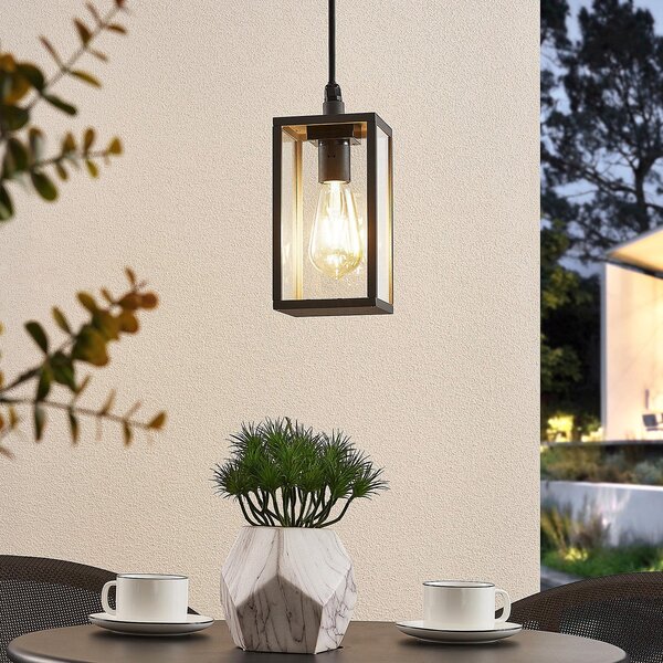 Lindby lampă suspendată de exterior Filimon, antracit, 22 cm, IP44, E27, reglabil, Negru, Aluminiu, Modern