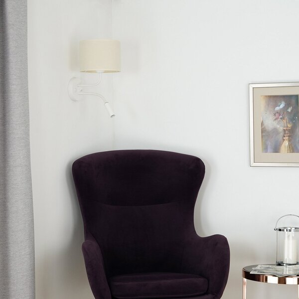 Duolla Aplică de perete cu role, țesătură, alb/bej, lumină lectură, Bej, dormitor, Țesătură / Textil, Lumină de lectură