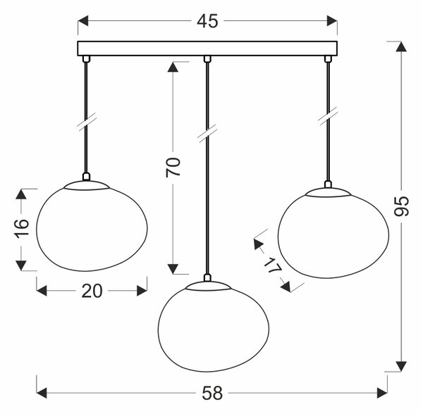 Candellux Stones lampă suspendată 3x40 W alb-negru 33-35158