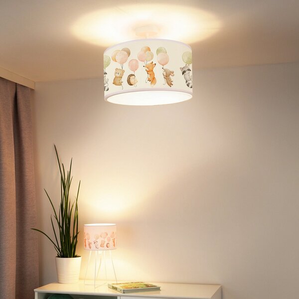 Duolla Lampă suspendată Freddy, Ø 35 cm, colorată, animale, țesătură, E27, reglabil, Multicolor, Camera copiilor, Țesătură / Textil