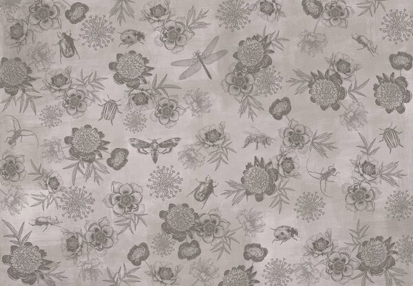 Fototapet - Flori gri cu gândaci (147x102 cm)