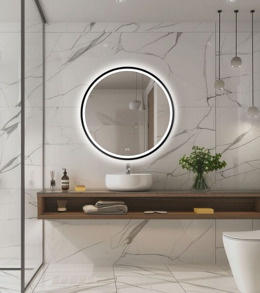 Venti Orion Black oglindă 80x80 cm rotund cu iluminare cu covoraș de încălzire negru 5905951180298