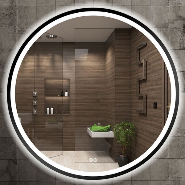 Venti Orion Black oglindă 80x80 cm rotund cu iluminare cu covoraș de încălzire negru 5905951180298
