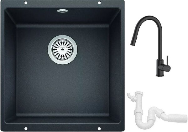 Set chiuvetă din granit Blanco Rotan 400-U 521332, baterie bucătărie Oltens Litla 35204300, 137267