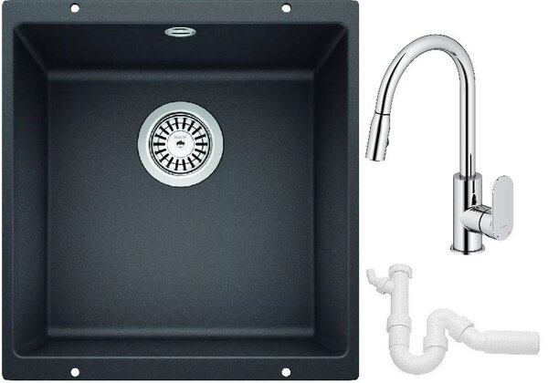 Set chiuvetă din granit Blanco Rotan 400-U 521332, baterie bucătărie Oltens Lista 35202100, 137267