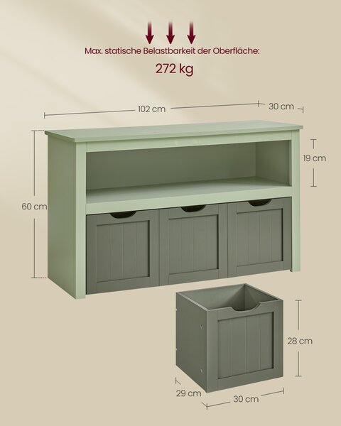 Bancuta cu spatiu depozitare si pantofar Vasagle Verde 102x30x60 cm