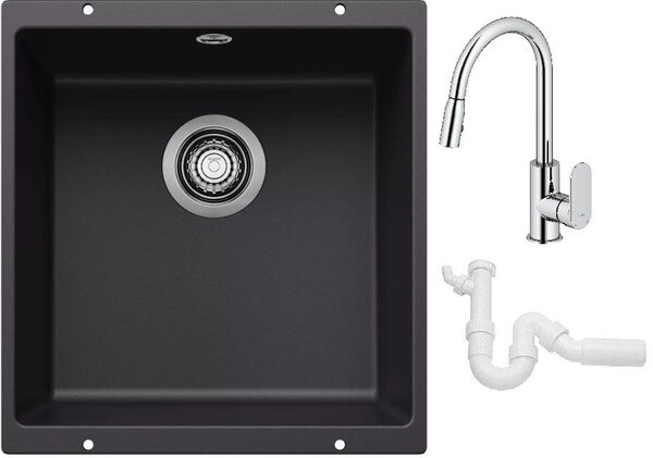 Set chiuvetă din granit Blanco Rotan 400-U 526097, baterie bucătărie Oltens Lista 35202100, 137267