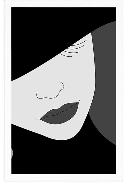 Poster doamnă nobilă în pălărie în design alb-negru