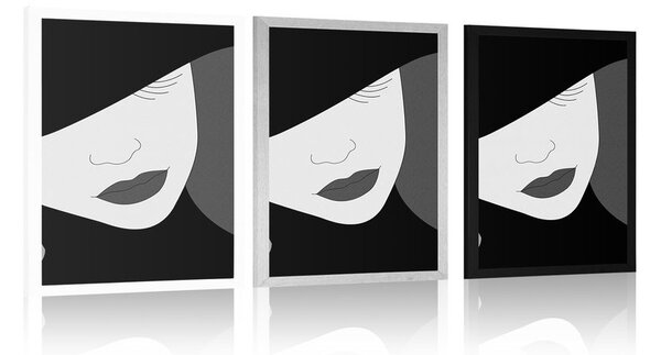 Poster doamnă nobilă în pălărie în design alb-negru
