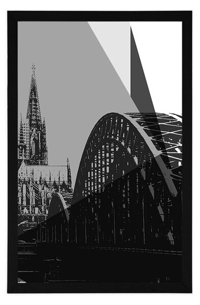 Poster ilustrație digitală a orașului Kolin în design alb-negru