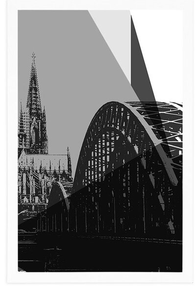 Poster ilustrație digitală a orașului Kolin în design alb-negru