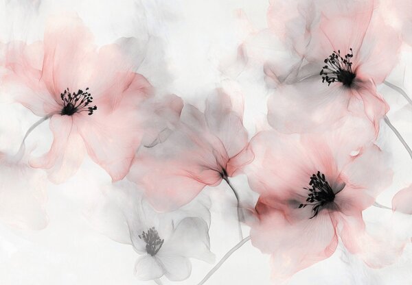 Fototapet - Flori delicate roz-gri (147x102 cm)