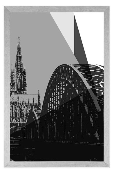 Poster ilustrație digitală a orașului Kolin în design alb-negru