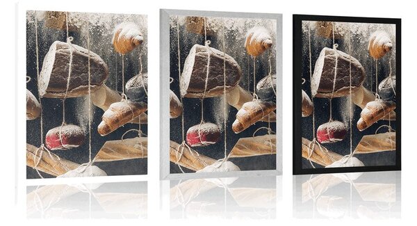Poster produse de patiserie agățate pe frânghie