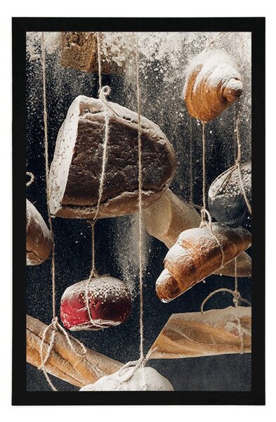 Poster produse de patiserie agățate pe frânghie