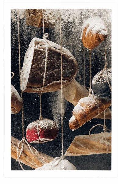 Poster produse de patiserie agățate pe frânghie