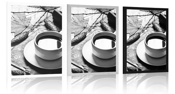 Poster o cană de cafea cu atingere de toamnă în design alb-negru