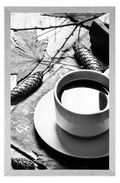 Poster o cană de cafea cu atingere de toamnă în design alb-negru