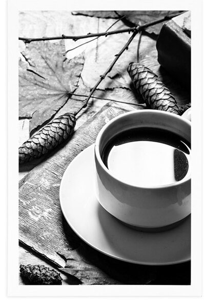 Poster o cană de cafea cu atingere de toamnă în design alb-negru