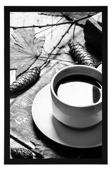 Poster o cană de cafea cu atingere de toamnă în design alb-negru