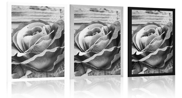 Poster trandafir elegant vintage în design alb-negru