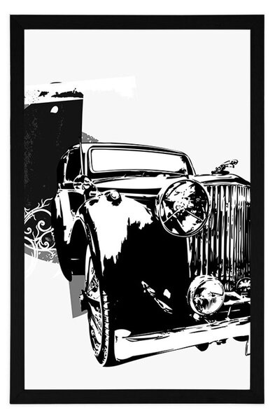 Poster mașină retro cu abstracție în alb-negru