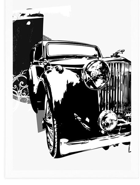 Poster mașină retro cu abstracție în alb-negru
