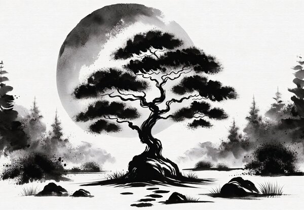 Fototapet - Bonsai alb-negru (147x102 cm)