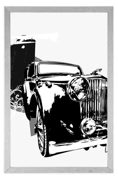 Poster mașină retro cu abstracție în alb-negru