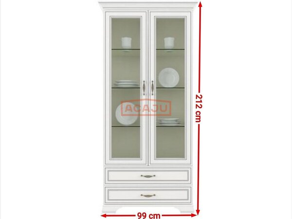 Vitrina TIFFANY (Tiffy), alb vintage, PAL laminat, 99x40x212 cm