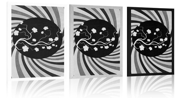 Poster fundal grunge asiatic în design alb-negru