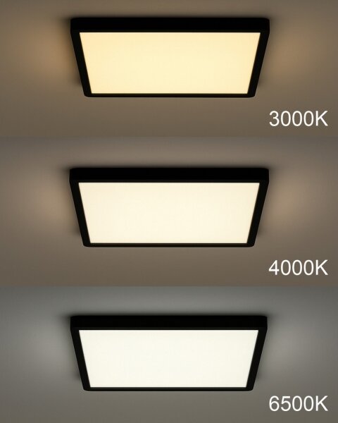 Plafonieră LED, 32 W, 230 V, 3000/4000/6500 K, 40 x 40 cm, negru