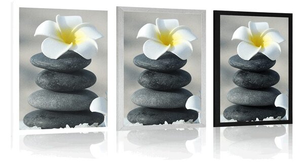 Poster pietre armonioase si o floare de plumeria