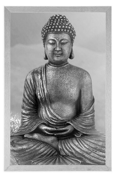 Poster Statuia lui Buddha în poziție de meditație în design alb-negru