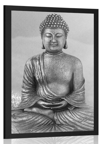 Poster Statuia lui Buddha în poziție de meditație în design alb-negru
