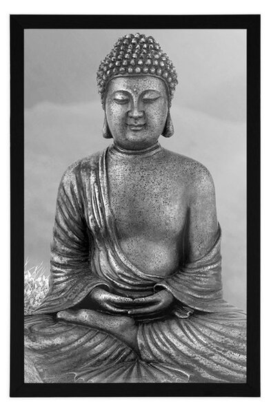 Poster Statuia lui Buddha în poziție de meditație în design alb-negru