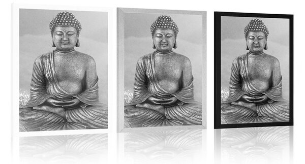 Poster Statuia lui Buddha în poziție de meditație în design alb-negru