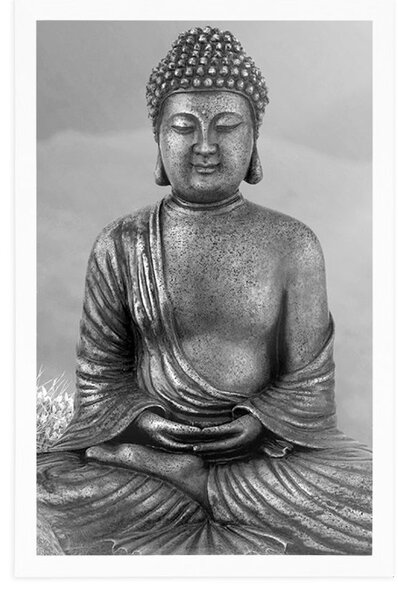 Poster Statuia lui Buddha în poziție de meditație în design alb-negru