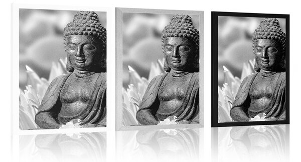 Poster Buddha pașnic în design alb-negru