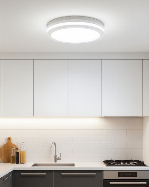 Plafonieră LED cu senzor de mișcare, 20W, 230V, 3000/4000/6500K, IP54, alb