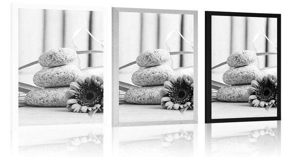 Poster natura moartă meditativă și wellness în design alb-negru