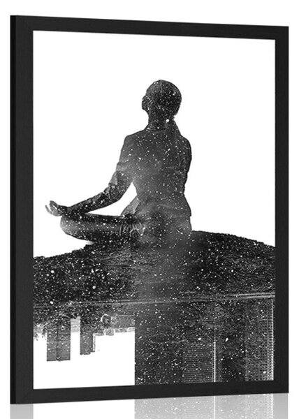 Poster meditația femeii în design alb-negru