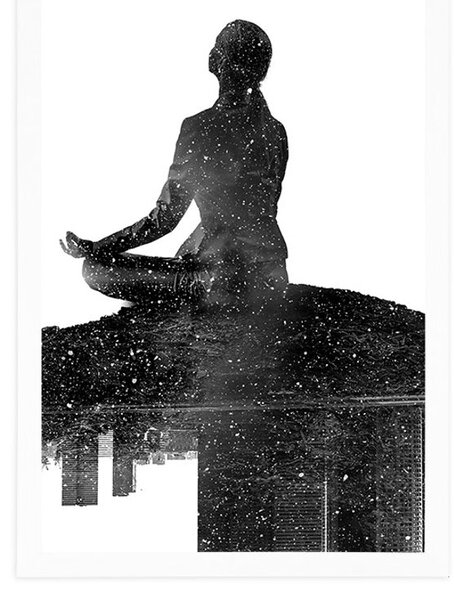 Poster meditația femeii în design alb-negru